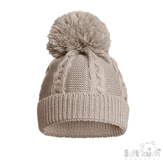 Soft Touch Cable Knit Pom Pom Hat