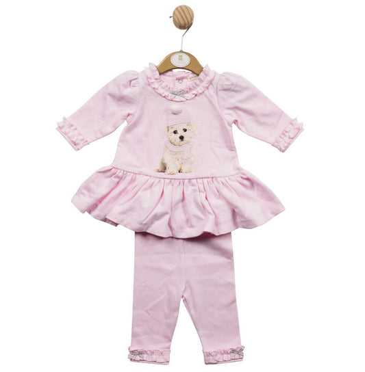 Mintini Baby Frilled Dress and Leggings With Puppy