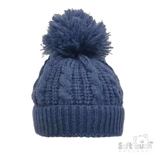 Soft Touch Cable Knit Pom Pom Hat