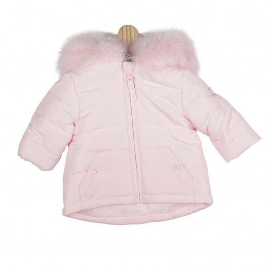 Mintini - Baby Pink Coat with Luxury Faux Fur Hood