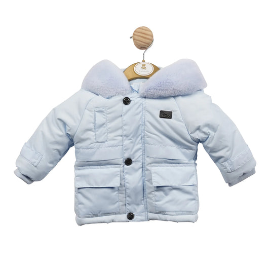 Mintini - Baby Blue Coat with Luxury Faux Fur Hood