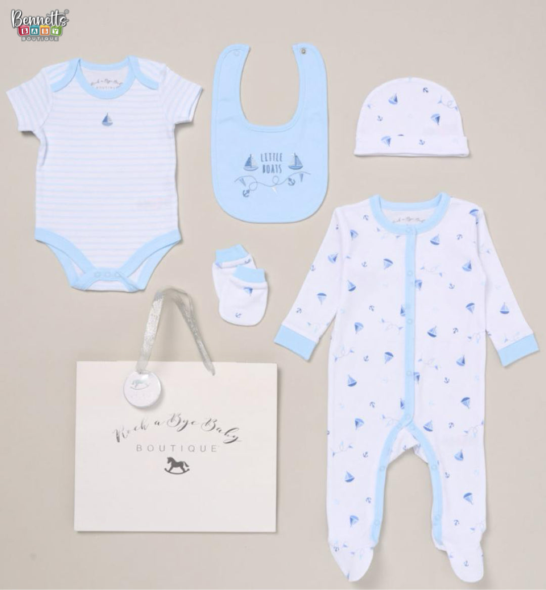 Rock A Bye Baby  5 Piece 'Little Boats' Gift Set & Bag