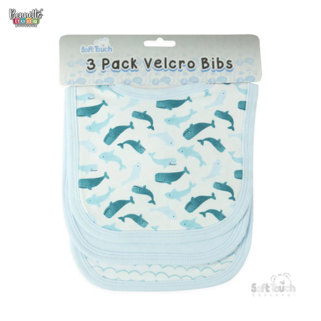 Soft Touch Boys 3 Pack Velcro Bibs: Whales