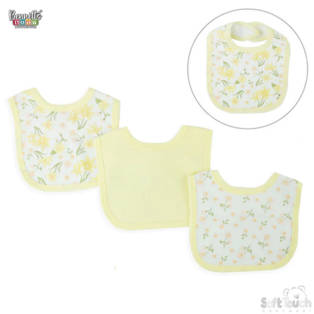 Soft Touch Girls 3 Pack Velcro Bibs: Floral