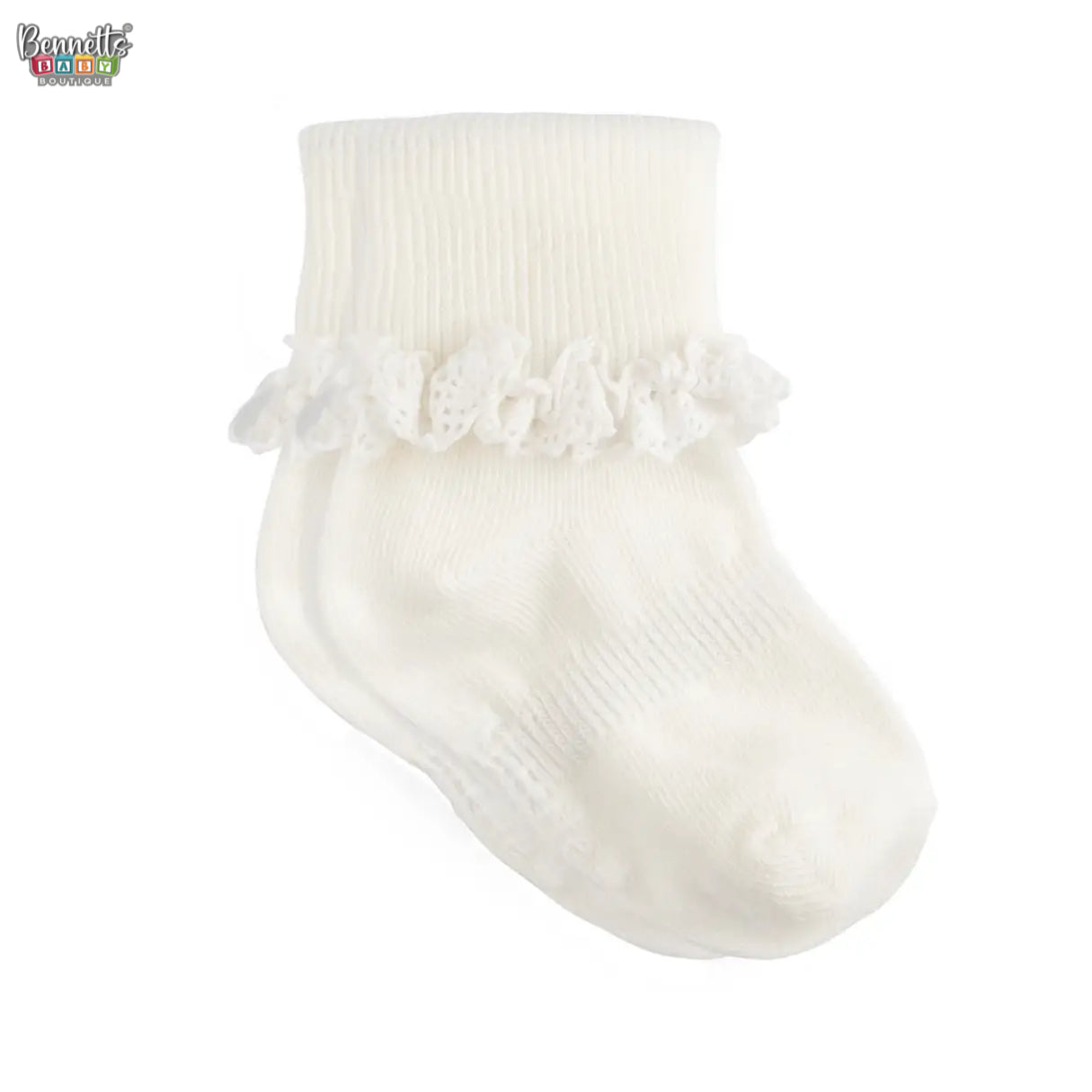 The Little Sock Company Frilly Non-Slip Stay-On Baby and Toddler Socks - White