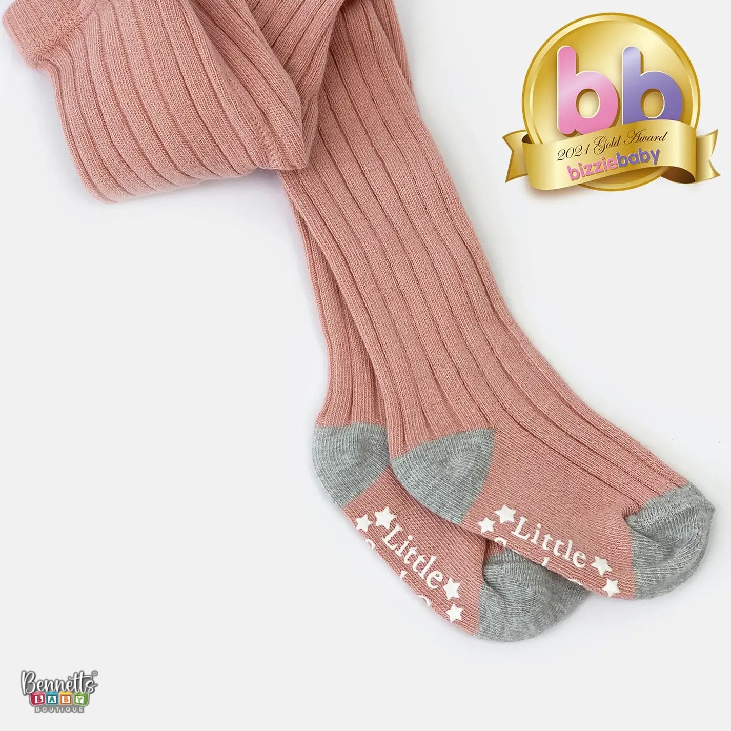 The Little Sock Company Non-Slip Super Soft Ribbed Baby and Toddler Tights in Shell Pink