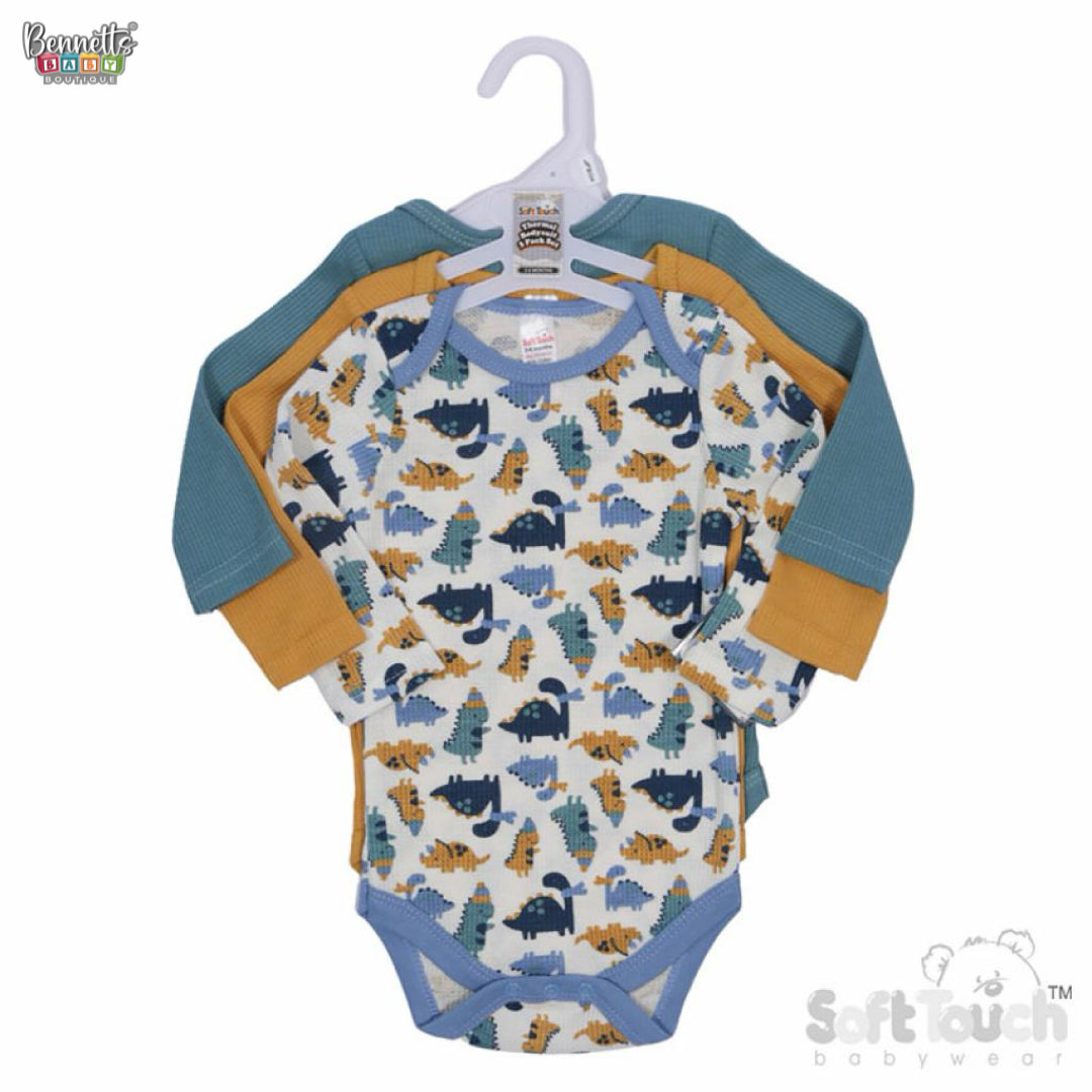 Soft Touch Dinosaur Triple pack Thermal bodysuits