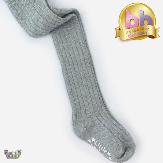 The Little Sock Company Non-Slip Super Soft Ribbed Baby and Toddler Tights in Silver Sparkle Grey