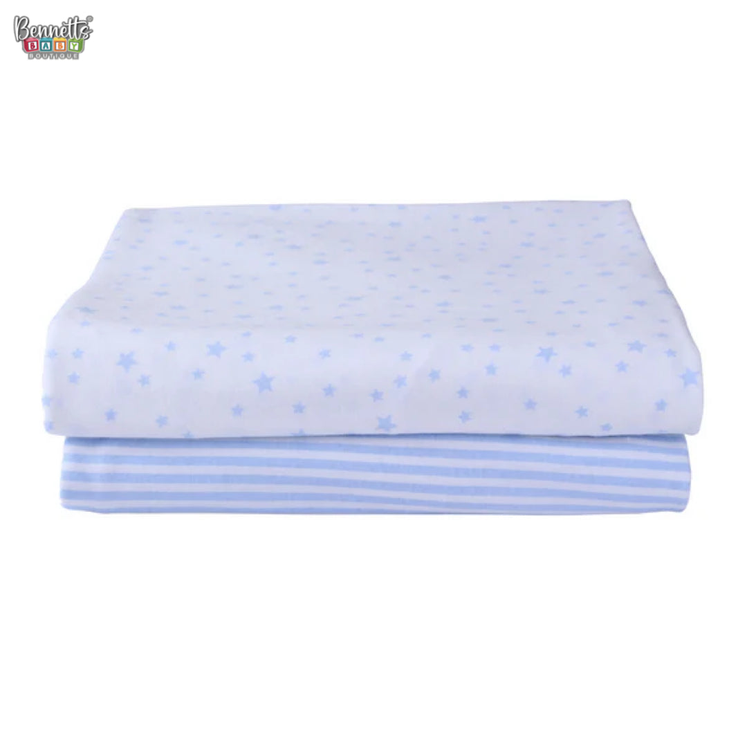 Clair De Lune Stars & Stripes 2 Pack Fitted Moses Basket Sheets - 74 x 30 cm