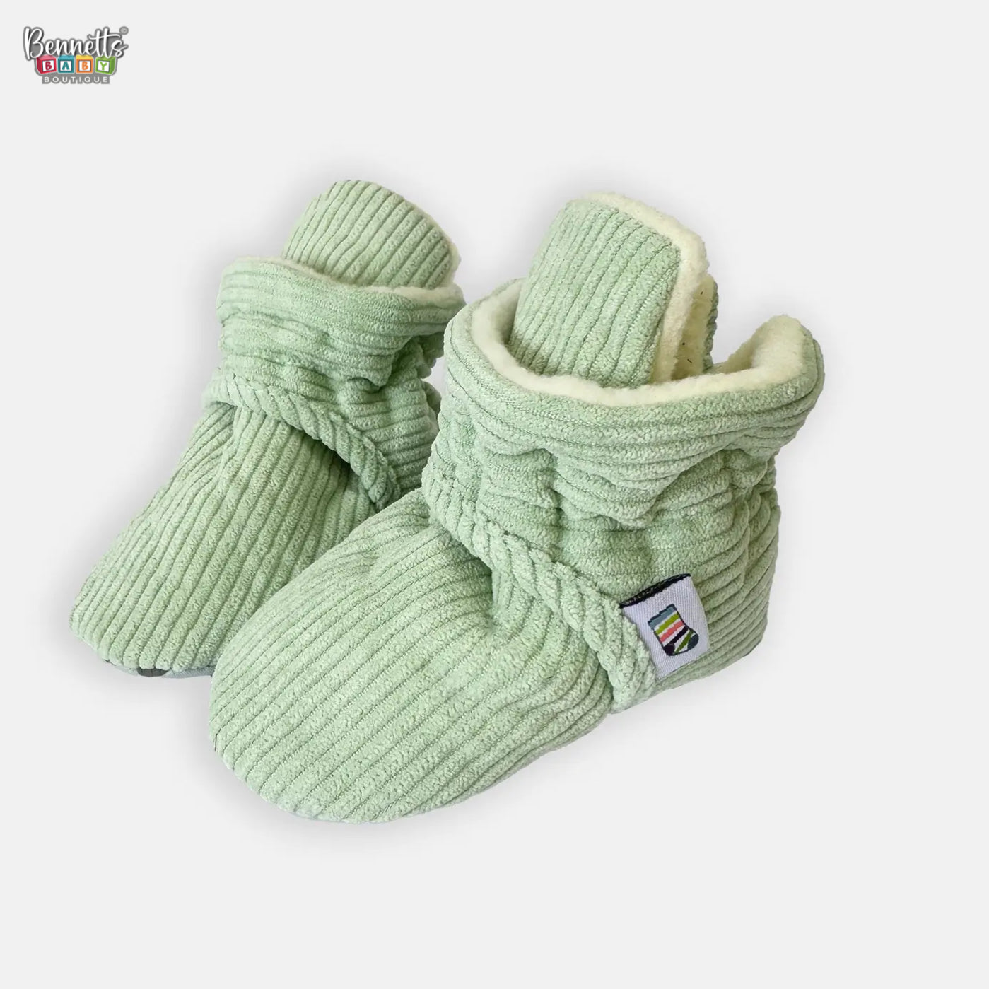 The Little Sock Company Stay-On, Non-Slip Booties - Perfect Pram Slipper and Baby Carrier Boot - Pistachio Corduroy