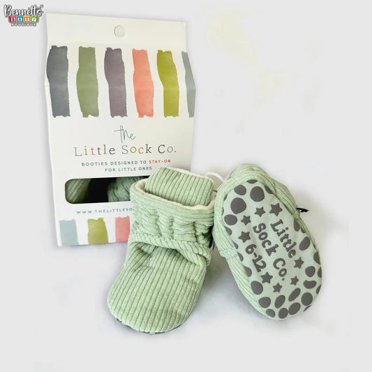 The Little Sock Company Stay-On, Non-Slip Booties - Perfect Pram Slipper and Baby Carrier Boot - Pistachio Corduroy