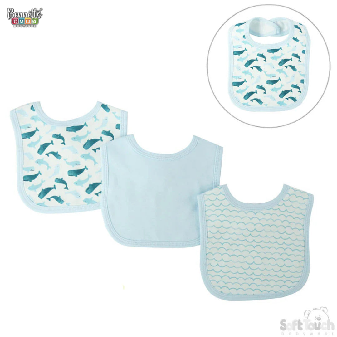 Soft Touch Boys 3 Pack Velcro Bibs: Whales