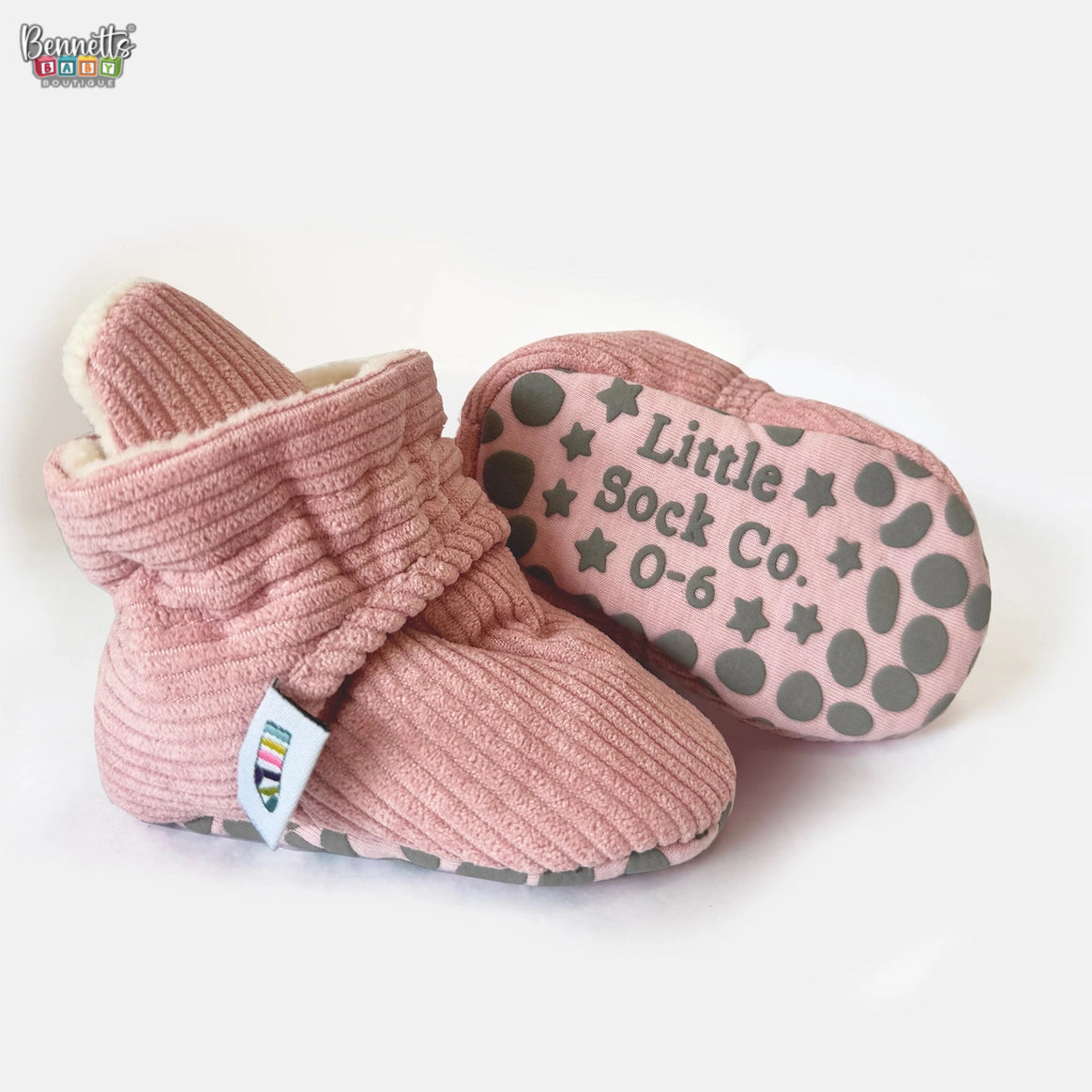 The Little Sock Company Stay-On, Non-Slip Booties - Perfect Pram Slipper or Baby Carrier Boot - Pink Corduroy