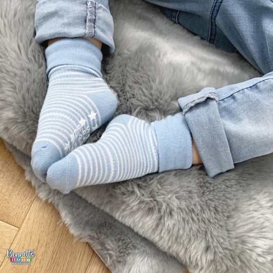 The Little Sock Company Organic Non-Slip Stay On Socks - Sky Blue Stripe