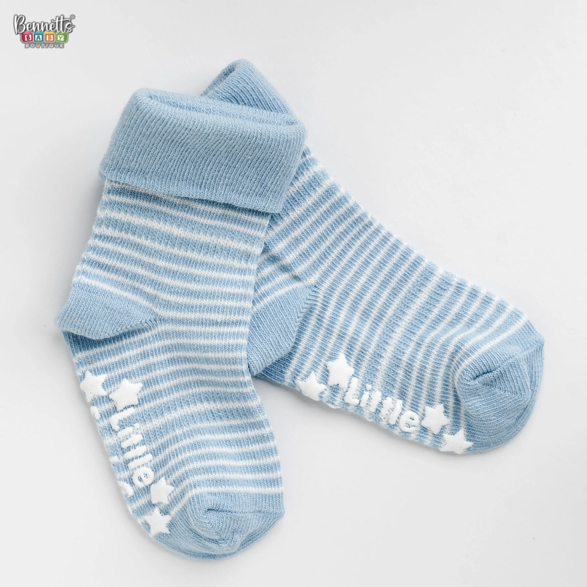 The Little Sock Company Organic Non-Slip Stay On Socks - Sky Blue Stripe